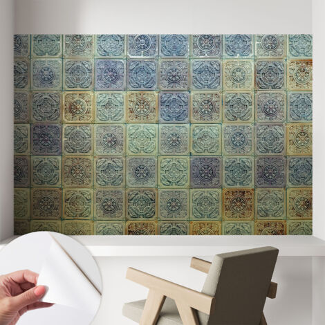 Carta da parati adesiva - lavabile - decorazione murale - per cucina - pellicola decorativa Piastrelle geometriche 104x70 cm