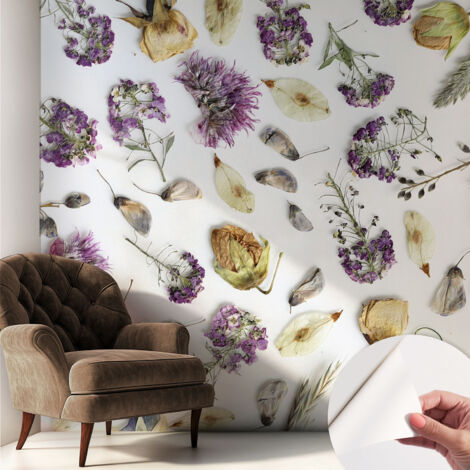 Carta da parati autoadesiva - fotomurale - decorazione parete - stile elegante - decorazione casa - Fiori secchi 250x250 cm (1/5)