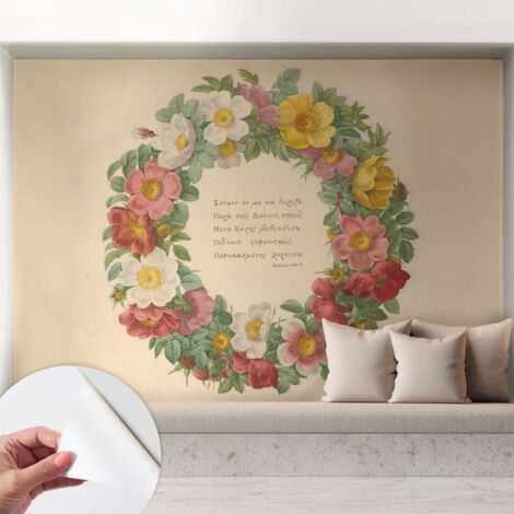 Carta da parati autoadesiva moderna - fotomurale - lavabile - ufficio - design moderno - Ghirlanda floreale 208x146 cm (1/5)