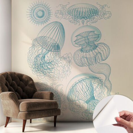 Carta da parati autoadesiva moderna - fotomurale - lavabile - ufficio - design moderno - Meduse marine 250x250 cm (1/5)