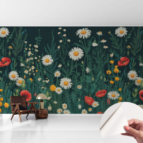 Fotomurale adesivo - Carta da parati adesiva - per la cucina camera da letto per la soggiorno - Fiori di campo 416x254 cm (1/5)