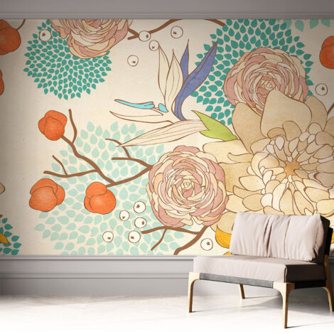 Fotomurale adesivo stickers - murali decorativo - soggiorno moderno - effetto realistico - Fantasia floreale 312x219 cm (1/5)