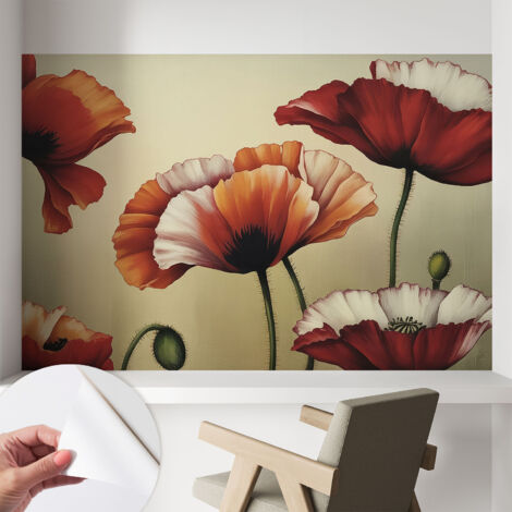 Carta da parati adesiva - fotomurale - facile da applicare - per la soggiorno - camera da letto - Papaveri gioiosi 104x70 cm (1/5)