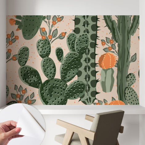 Carta da parati adesiva - fotomurale - facile da applicare - per la soggiorno - camera da letto - Cactus verdi 104x70 cm