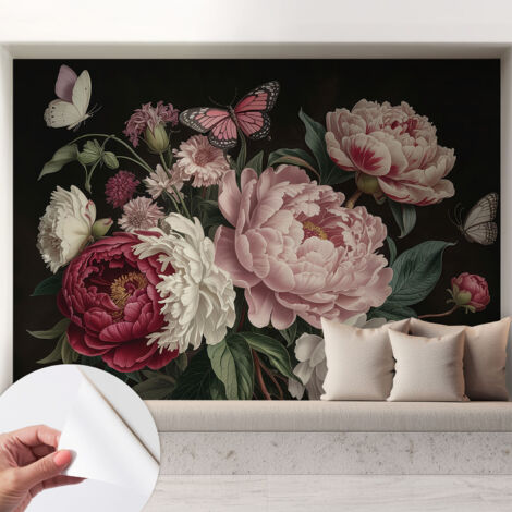 Fotomurale adesivo stickers - per camera da letto - per corridoio - decorazione casa moderna Peonie e farfalle 208x146 cm (1/5)