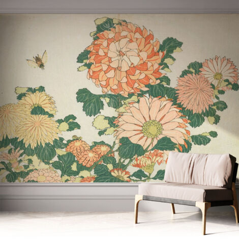 Carta da parati adesiva - lavabile - decorazione murale - per cucina - pellicola decorativa Fiori di crisantemo 312x219 cm (1/5)