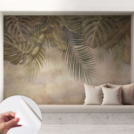 Carta da parati autoadesiva moderna - fotomurale - lavabile - ufficio - design moderno - Foglie tropicali 208x146 cm