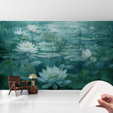 Carta da parati autoadesiva moderna - fotomurale - lavabile - ufficio - design moderno - Fiori acquatici 416x254 cm (1/5)