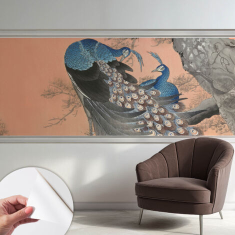Carta da parati adesiva - fotomurale - facile da applicare - per la soggiorno - camera da letto - Eleganza del pavone 250x104 cm (1/5)