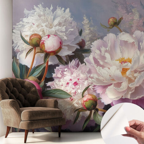 Carta da parati autoadesiva - fotomurale - decorazione parete - stile elegante - decorazione casa - Mazzo di peonie 250x250 cm (1/5)