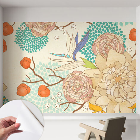Fotomurale adesivo stickers - murali decorativo - soggiorno moderno - effetto realistico - Fantasia floreale 152x104 cm (1/5)