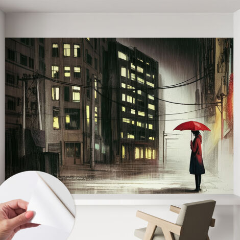 Carta da parati adesiva - fotomurale - facile da applicare - per la soggiorno - camera da letto - Città piovosa 152x104 cm (1/5)