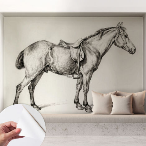 Carta da parati autoadesiva - fotomurale - decorazione parete - murale - adesivo da muro - Schizzo di cavallo 208x146 cm (1/5)