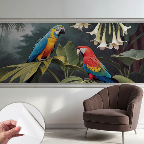 Carta da parati adesiva - lavabile - decorazione murale - per cucina - pellicola decorativa Pappagalli colorati 250x104 cm (1/5)