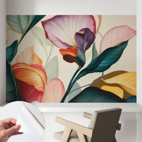 Carta da parati autoadesiva - fotomurale - decorazione parete - stile elegante - decorazione casa - Fiori colorati 104x70 cm (1/5)