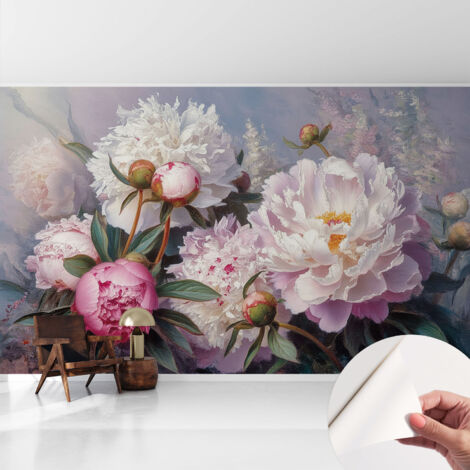 Carta da parati autoadesiva - fotomurale - decorazione parete - stile elegante - decorazione casa - Mazzo di peonie 416x254 cm (1/5)