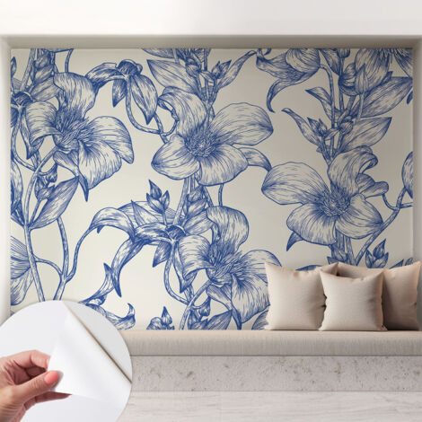 Carta da parati autoadesiva - fotomurale - decorazione parete - stile elegante - decorazione casa - Ramoscelli fioriti 208x146 cm (1/5)