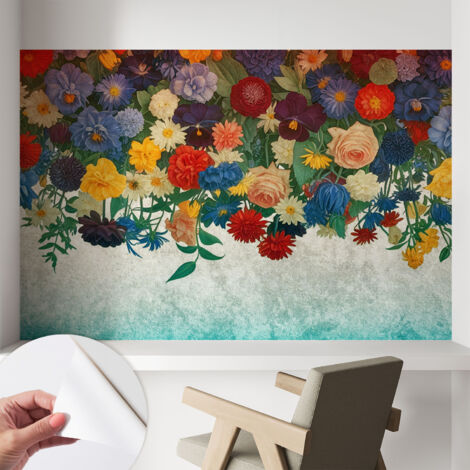 Carta da parati autoadesiva moderna - fotomurale - lavabile - ufficio - design moderno - Fiori colorati 104x70 cm (1/5)