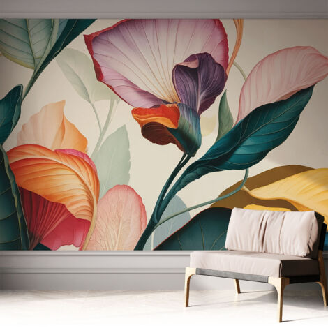 Carta da parati autoadesiva - Fotomurale adesivo - design elegante - stile moderno - Fiori colorati 312x219 cm (1/5)