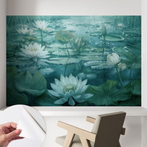 Carta da parati autoadesiva moderna - fotomurale - lavabile - ufficio - design moderno - Fiori acquatici 104x70 cm (1/5)