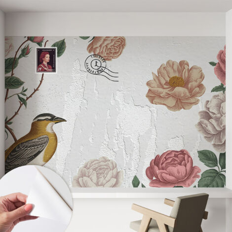 Fotomurale adesivo - murale da parete - Carta da parati autoadesiva - design parete moderno - Fiori vintage 152x104 cm
