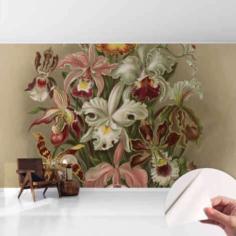 Carta da parati autoadesiva - Fotomurale adesivo - soggiorno moderno - resistente - Eleganza floreale 416x254 cm (1/5)