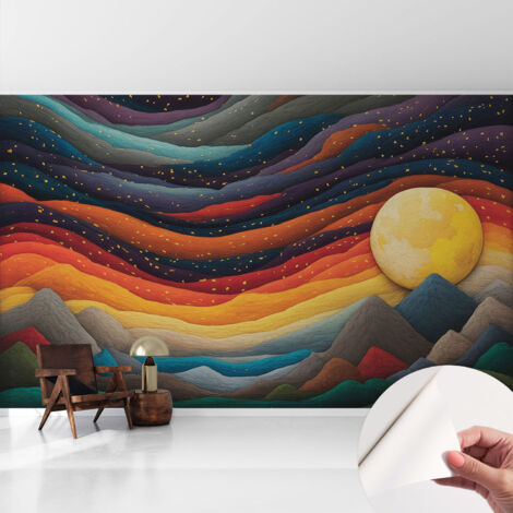 Fotomurale adesivo - Carta da parati adesiva - per la cucina camera da letto per la soggiorno - Montagne colorate 416x254 cm (1/5)