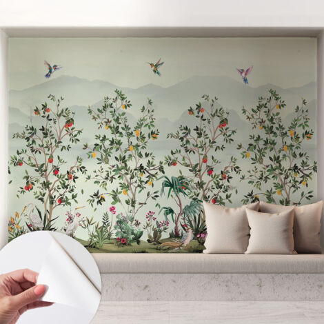 Carta da parati autoadesiva moderna - fotomurale - lavabile - ufficio - design moderno - Alberi esotici 208x146 cm (1/5)