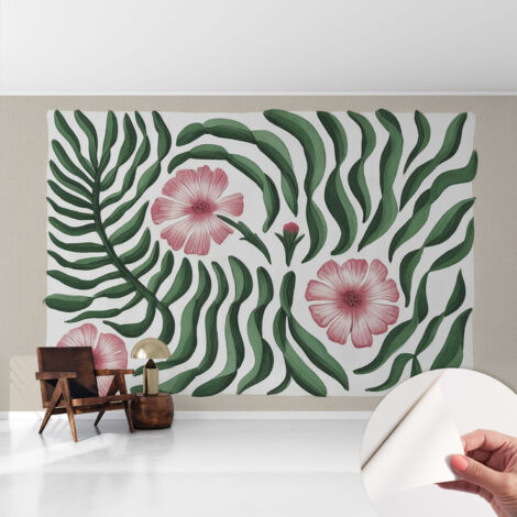Carta da parati adesiva - lavabile - decorazione murale - per cucina - pellicola decorativa Fiori e foglie 416x254 cm (1/5)