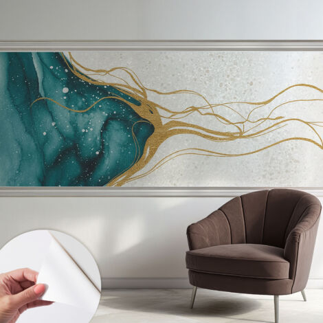 Carta da parati adesiva - fotomurale - facile da applicare - per la soggiorno - camera da letto - Linee turchesi 250x104 cm (1/5)