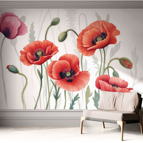 Fotomurale adesivo stickers - murali decorativo - soggiorno moderno - effetto realistico - Papaveri rossi 312x219 cm (1/5)