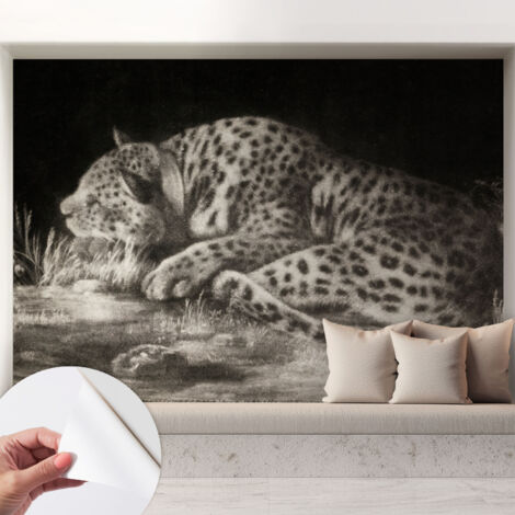 Fotomurale adesivo stickers - per camera da letto - per corridoio - decorazione casa moderna Lepardo a riposo 208x146 cm (1/5)