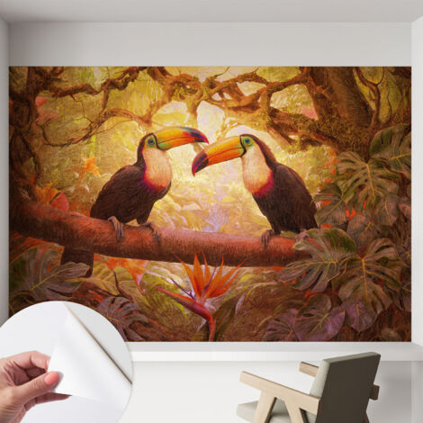 Carta da parati adesiva - lavabile - decorazione murale - per cucina - pellicola decorativa Tucani colorati 152x104 cm (1/5)