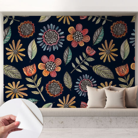 Carta da parati adesiva - lavabile - decorazione murale - per cucina - pellicola decorativa Mosaico floreale 208x146 cm