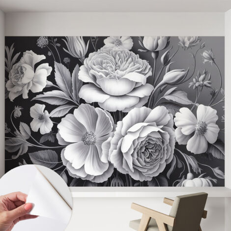 Carta da parati autoadesiva - fotomurale - decorazione parete - stile elegante - decorazione casa - Fiori grigi 152x104 cm (1/5)