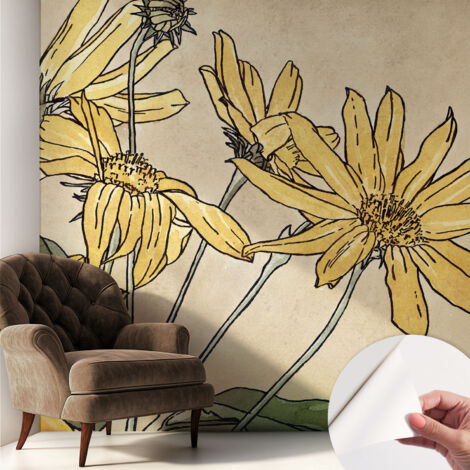 Carta da parati autoadesiva - fotomurale - decorazione parete - stile elegante - decorazione casa - Fiori ad acquerello 250x250 cm (1/5)