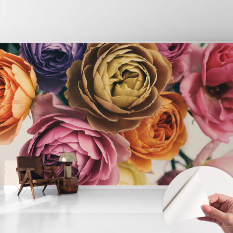 Carta da parati adesiva - fotomurale - facile da applicare - per la soggiorno - camera da letto - Rose colorate 416x254 cm (1/5)