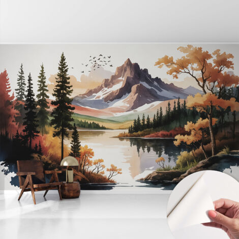 Carta da parati autoadesiva moderna - fotomurale - lavabile - ufficio - design moderno - Autunno di montagna 416x254 cm (1/5)