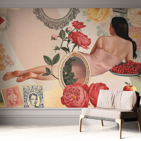 Carta da parati autoadesiva - fotomurale - decorazione parete - stile elegante - decorazione casa - Eleganza floreale 312x219 cm (1/5)