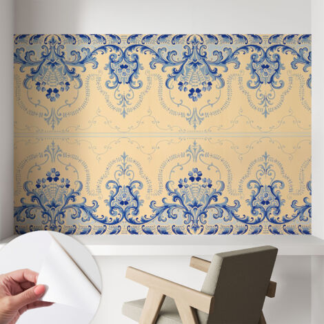 Carta da parati adesiva - lavabile - decorazione murale - per cucina - pellicola decorativa Ornamenti blu 104x70 cm (1/5)