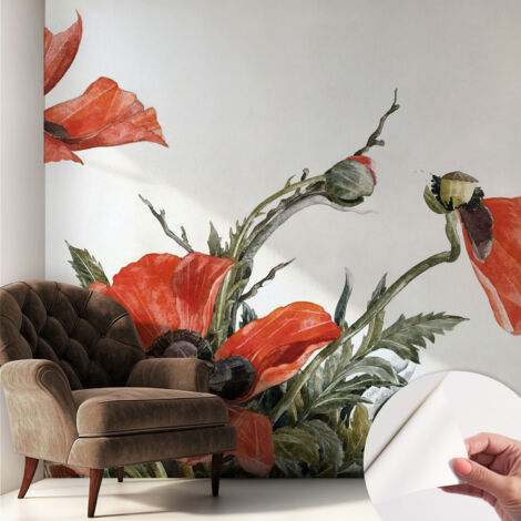Fotomurale adesivo stickers - murali decorativo - soggiorno moderno - effetto realistico - Papaveri rossi 250x250 cm (1/5)