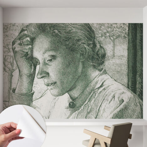 Carta da parati autoadesiva - impermeabile - murale da parete - decorazione murale - Donna riflessiva 152x104 cm (1/5)