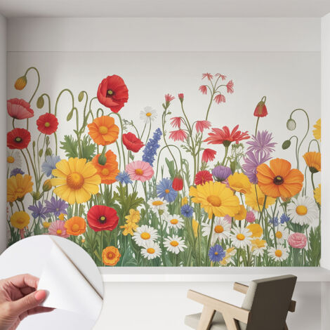 Carta da parati autoadesiva - impermeabile - murale da parete - decorazione murale - Prato fiorito 152x104 cm (1/5)
