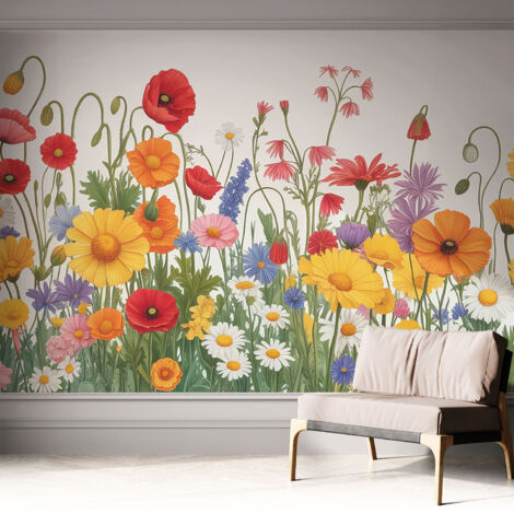 Carta da parati autoadesiva - impermeabile - murale da parete - decorazione murale - Prato fiorito 312x219 cm (1/5)