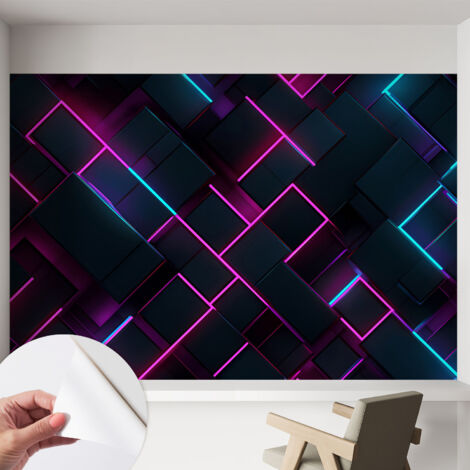 Carta da parati autoadesiva - fotomurale - decorazione parete - stile elegante - decorazione casa - Geometria neon 152x104 cm (1/5)
