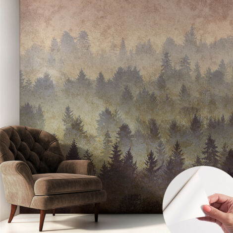 Carta da parati autoadesiva - Fotomurale adesivo - soggiorno moderno - resistente - Nebbia nella foresta 250x250 cm (1/5)