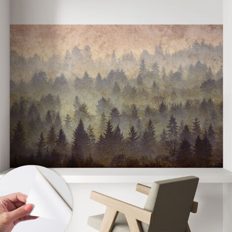Carta da parati autoadesiva - Fotomurale adesivo - soggiorno moderno - resistente - Nebbia nella foresta 104x70 cm (1/5)