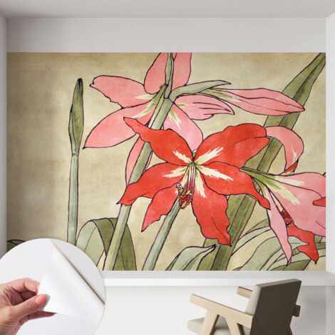 Carta da parati autoadesiva - impermeabile - murale da parete - decorazione murale - Fiori di lilium 152x104 cm (1/5)
