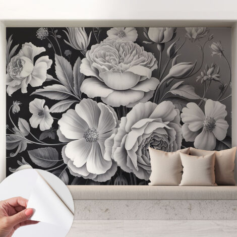 Carta da parati autoadesiva - fotomurale - decorazione parete - stile elegante - decorazione casa - Fiori grigi 208x146 cm (1/5)