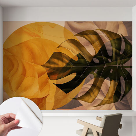 Carta da parati autoadesiva - fotomurale - decorazione parete - stile elegante - decorazione casa - Foglie astratte 152x104 cm (1/5)
